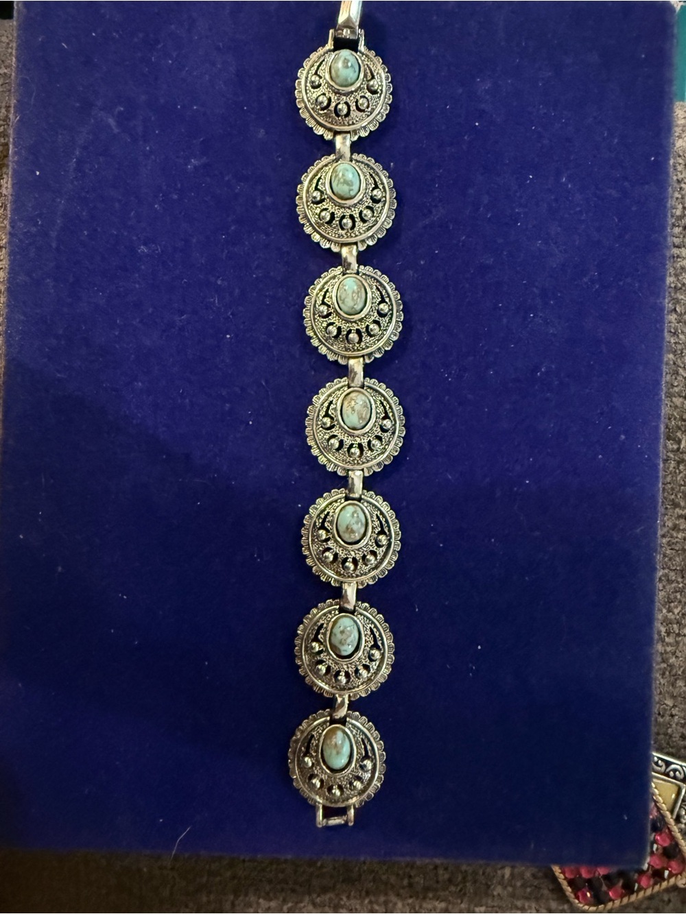 Turquoise Accent Silver-Tone Statement Bracelet